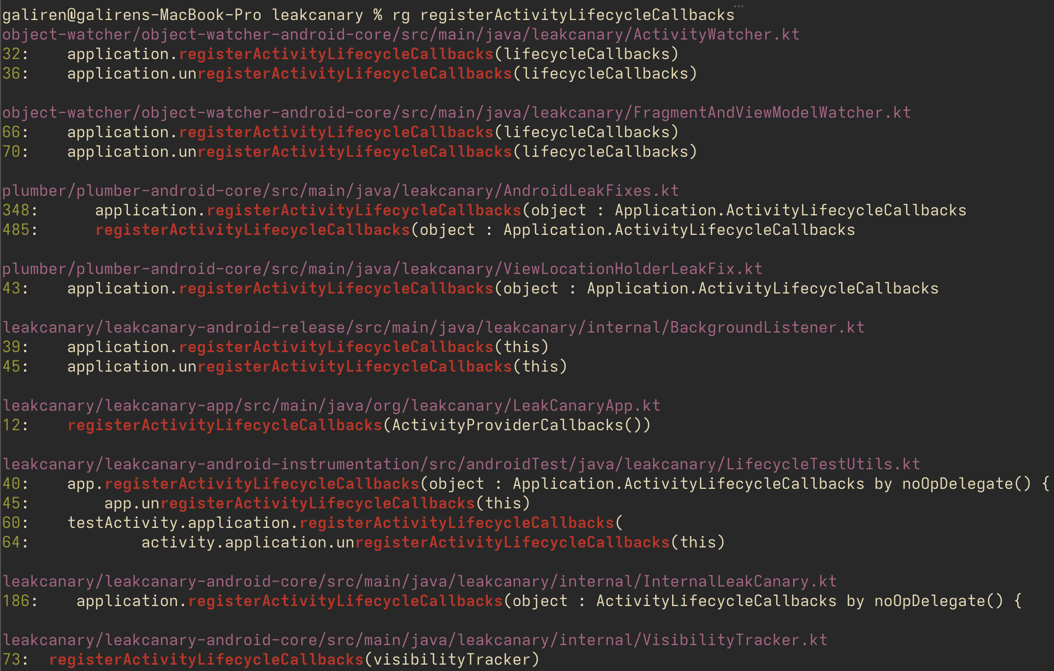 ripgrep results around ActivityWatcher